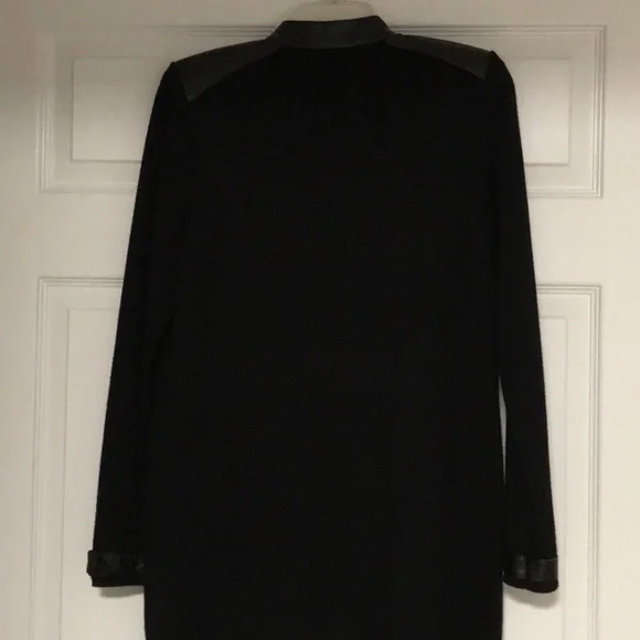 Dana Buchman Black Front zip sweater jacket with Leather Trim 31 “ long